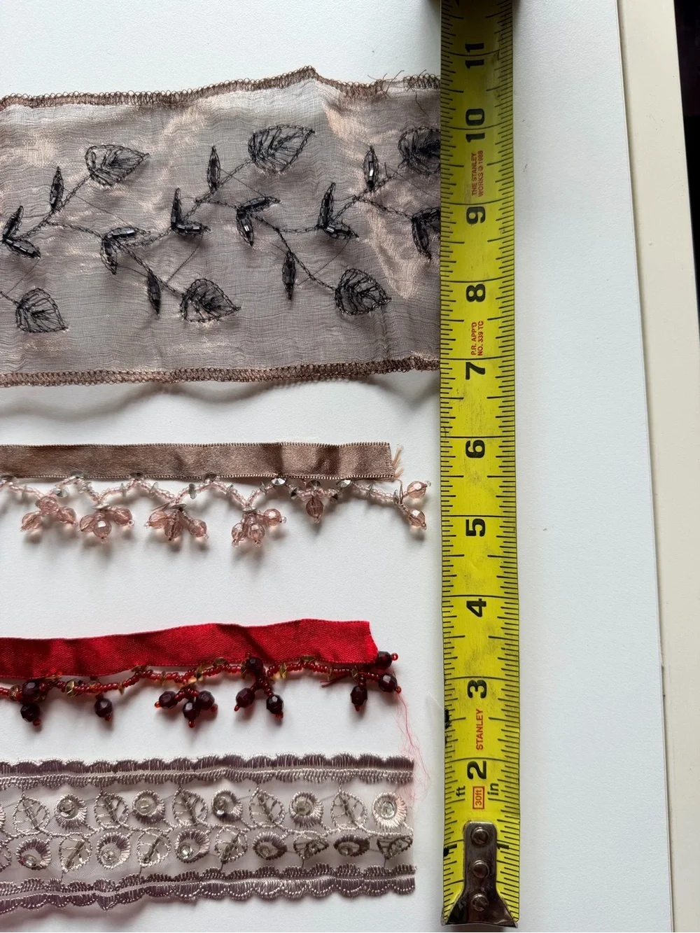 Embellished Ribbon Trim Pack - Blush, Red & Taupe